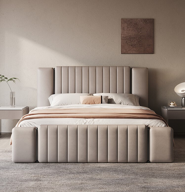 high end modern home furniture contemporary design uphostered headboard leather bed company&supplier in China-interi furniture